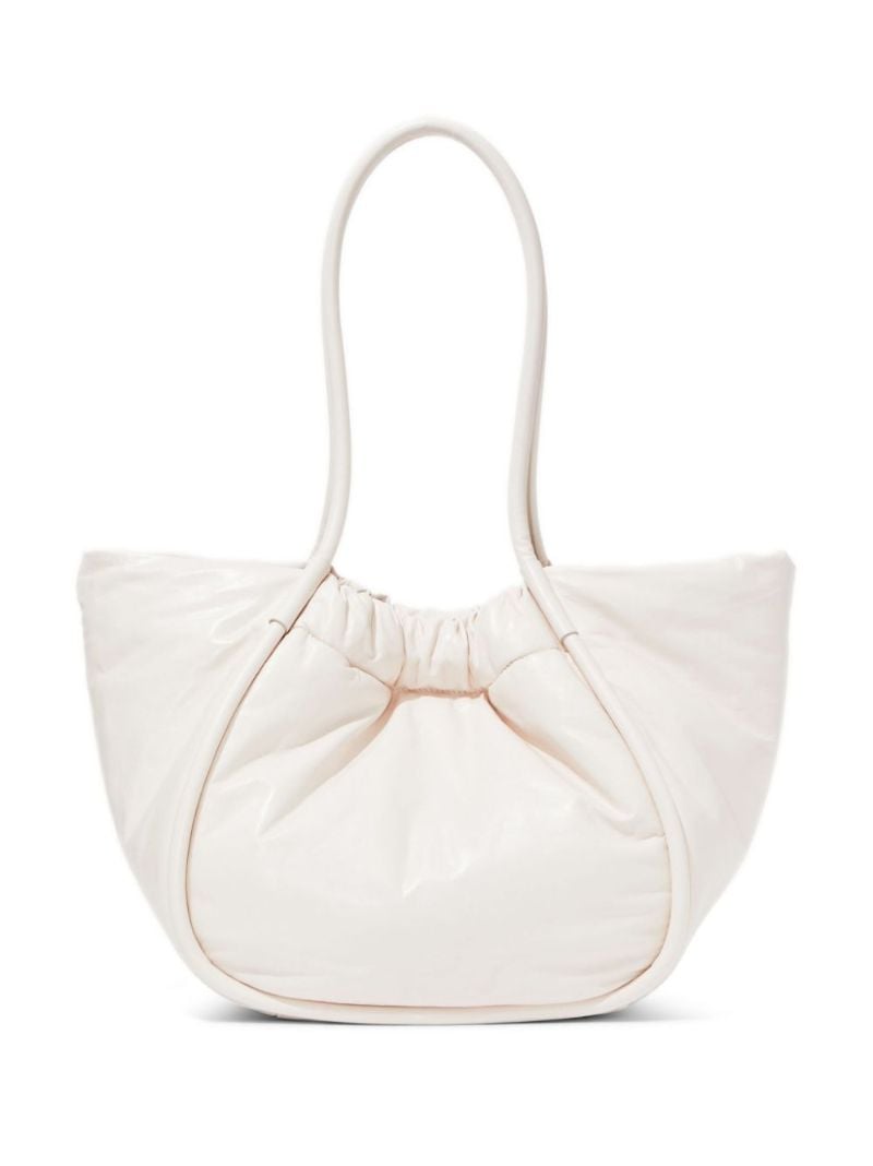Neutral Ruched Large Leather Tote Bag