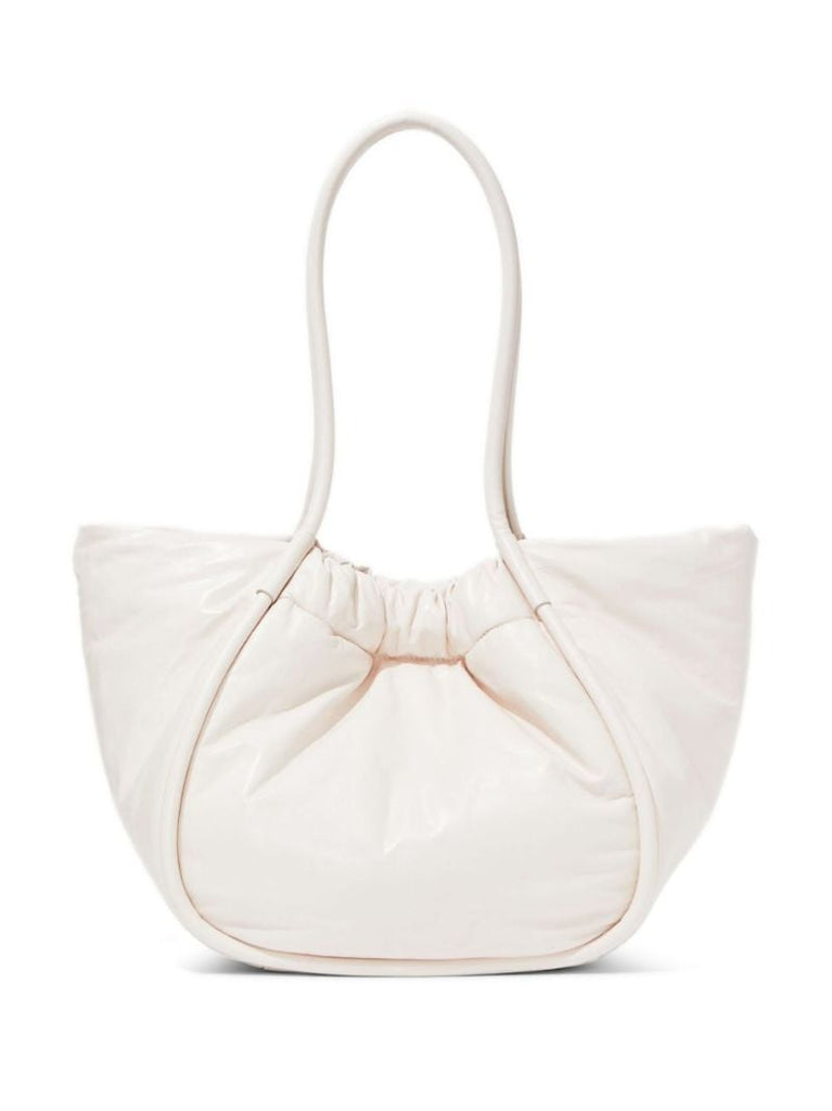 Neutral Ruched Large Leather Tote Bag