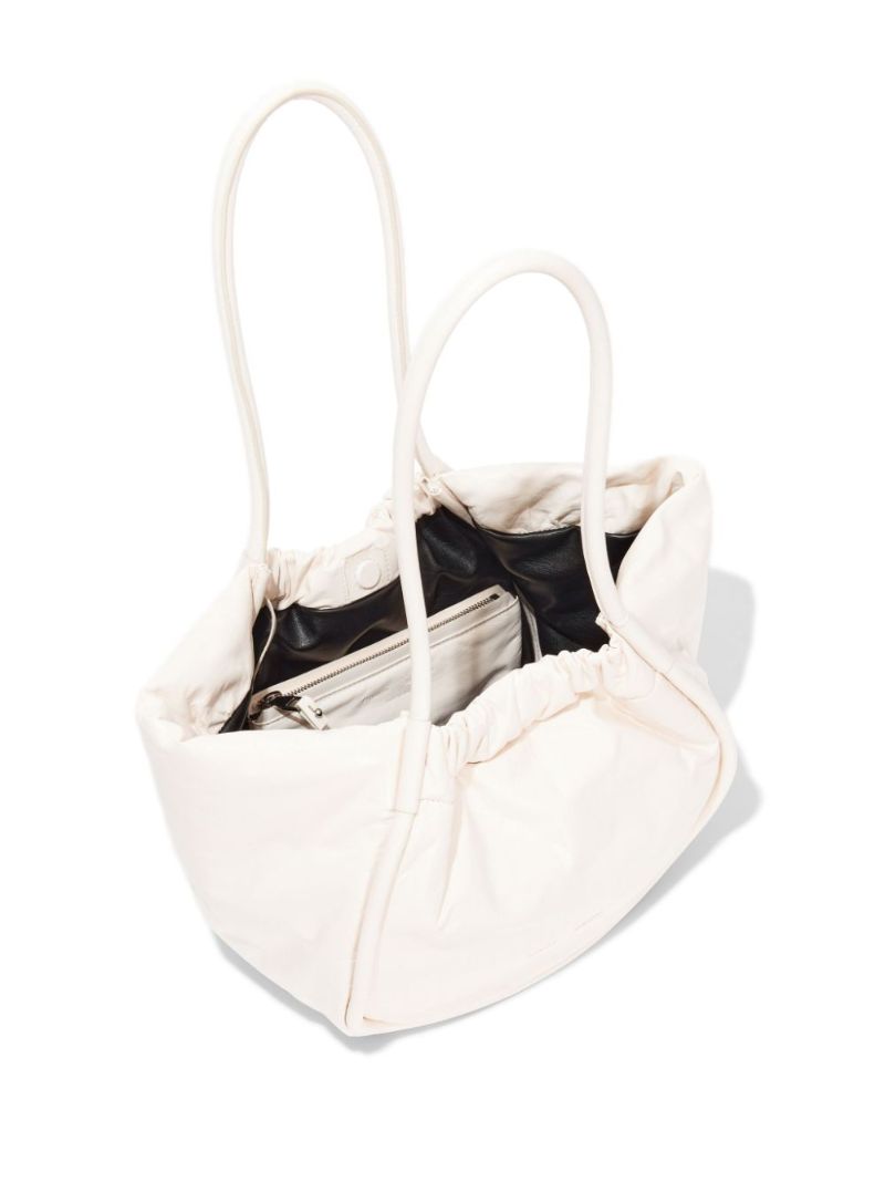 Neutral Ruched Large Leather Tote Bag