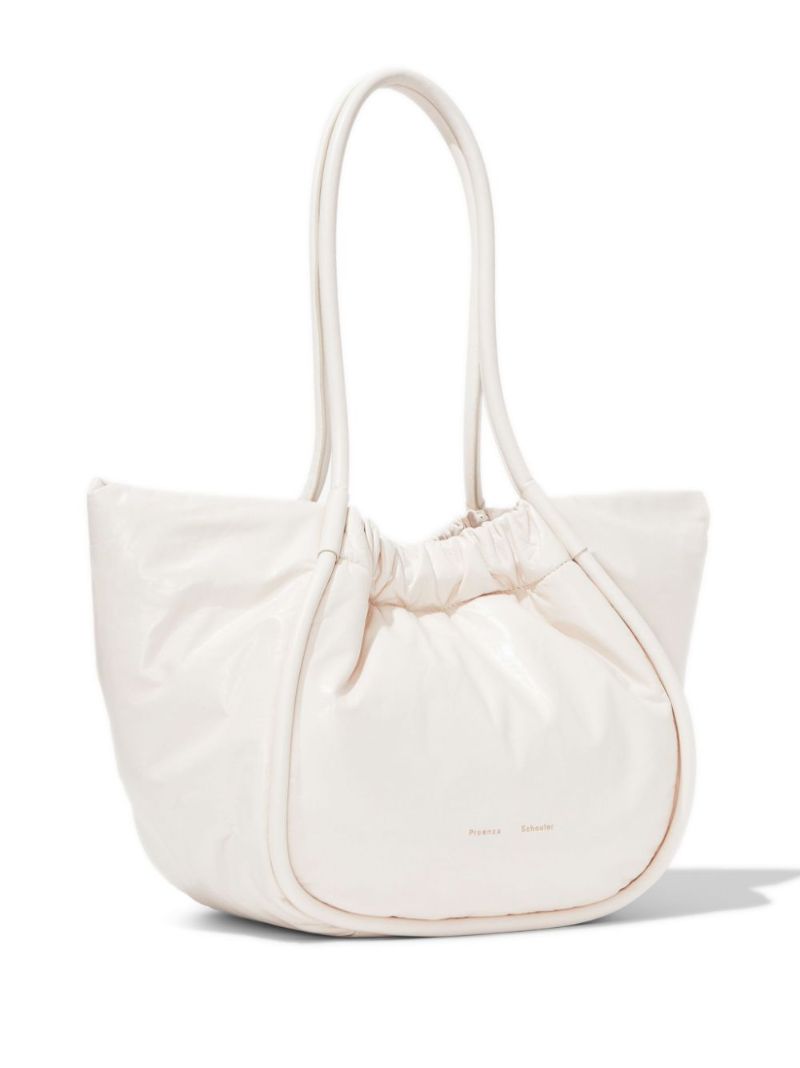 Neutral Ruched Large Leather Tote Bag