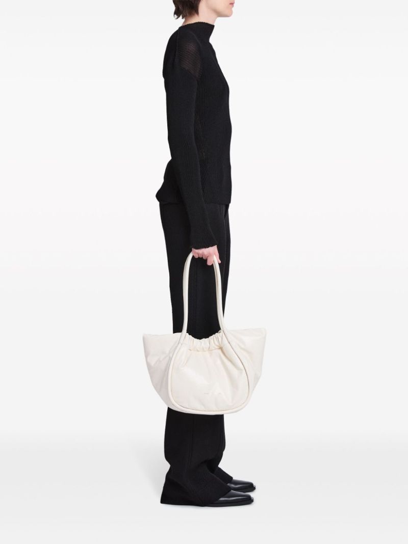 Neutral Ruched Large Leather Tote Bag