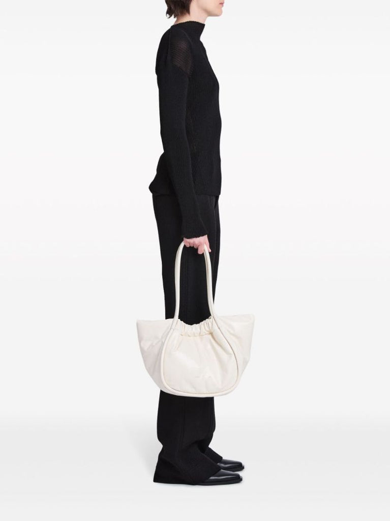 Neutral Ruched Large Leather Tote Bag