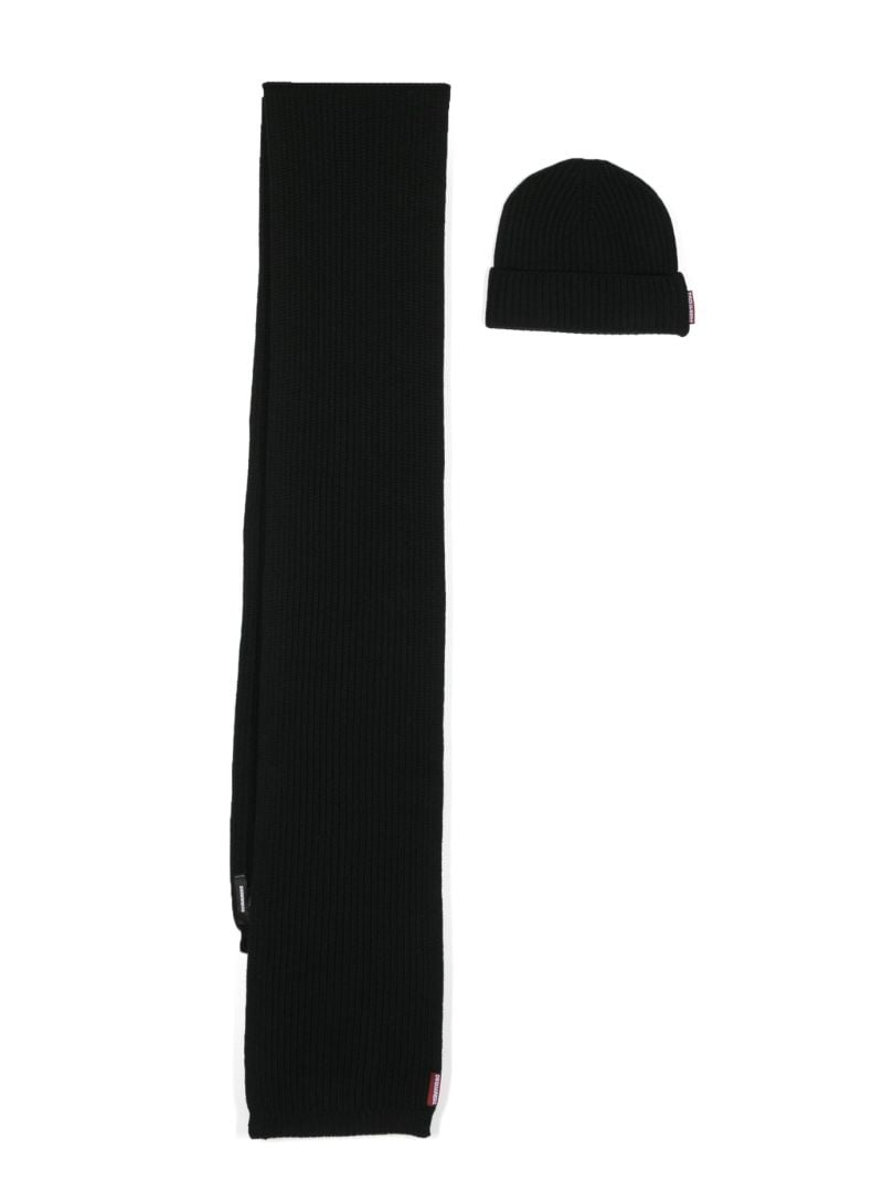 Black Wool Scarf and Beanie Set
