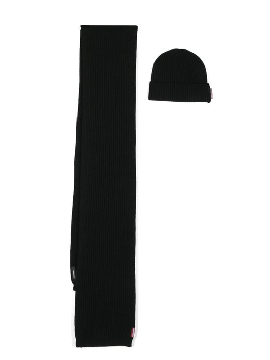 Black Wool Scarf and Beanie Set