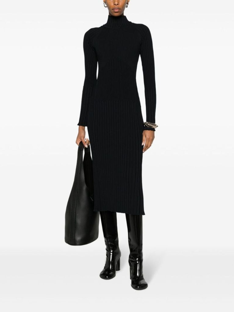 Blue Carmen Ribbed-knit Midi Dress