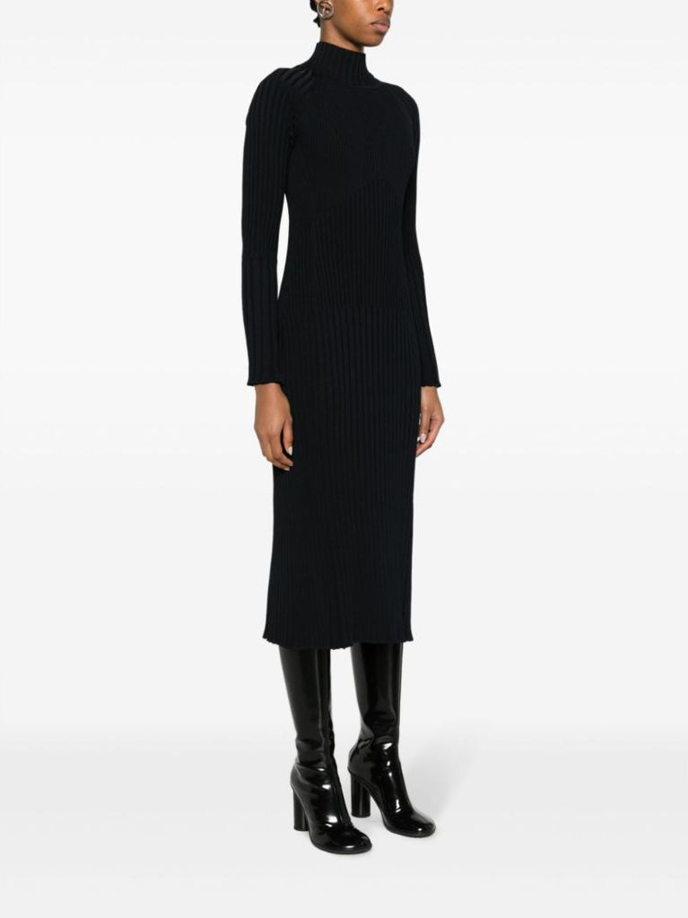 Blue Carmen Ribbed-knit Midi Dress