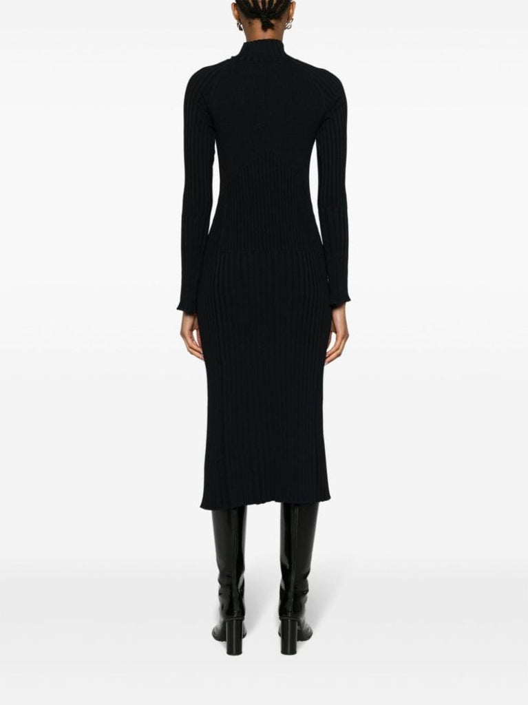 Blue Carmen Ribbed-knit Midi Dress