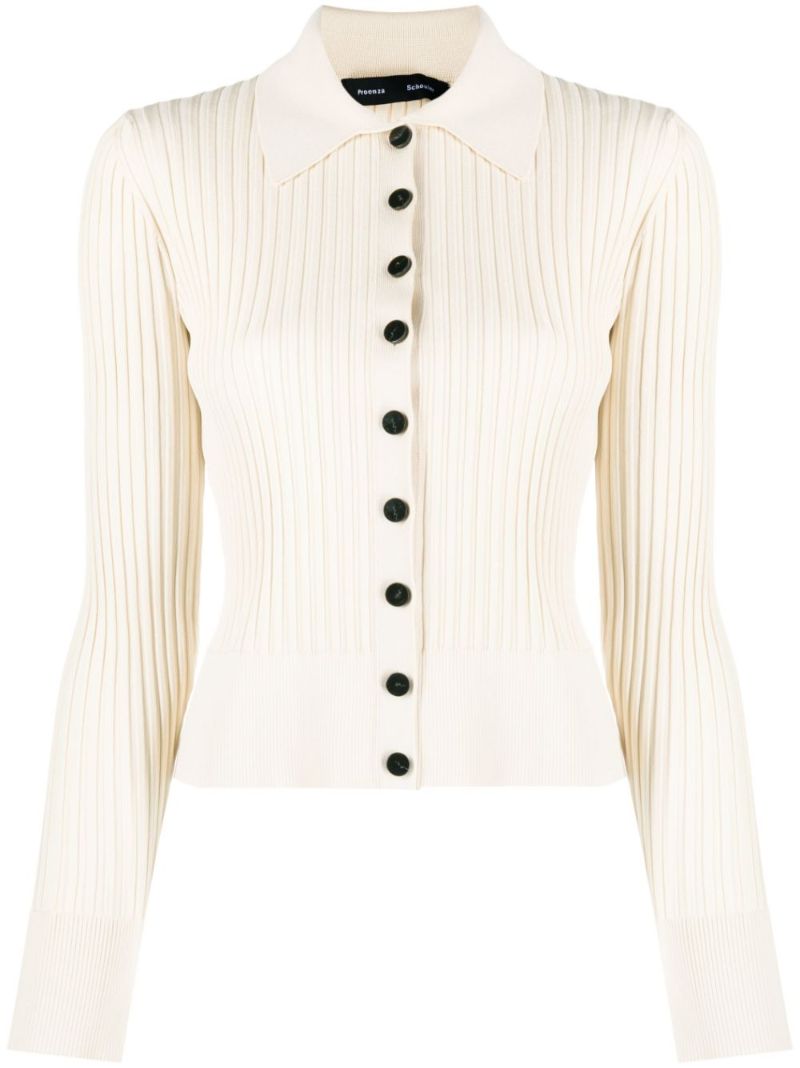 Neutral Carla Ribbed-knit Cardigan