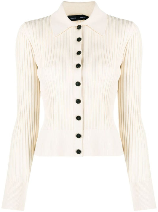 Neutral Carla Ribbed-knit Cardigan