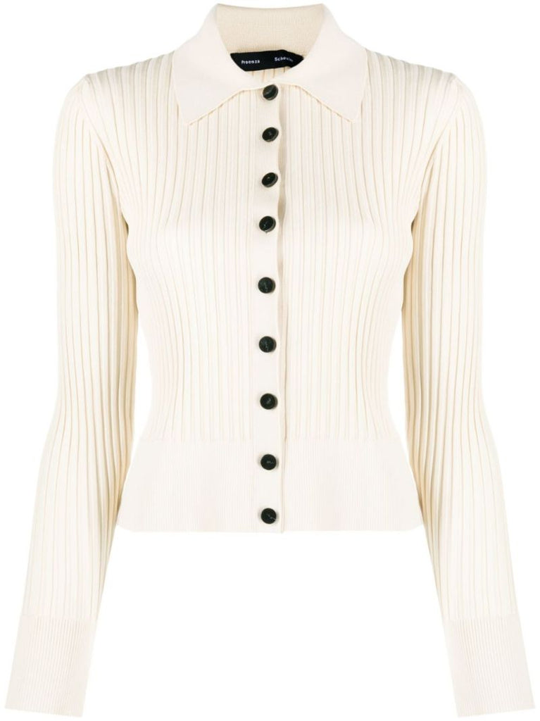 Neutral Carla Ribbed-knit Cardigan