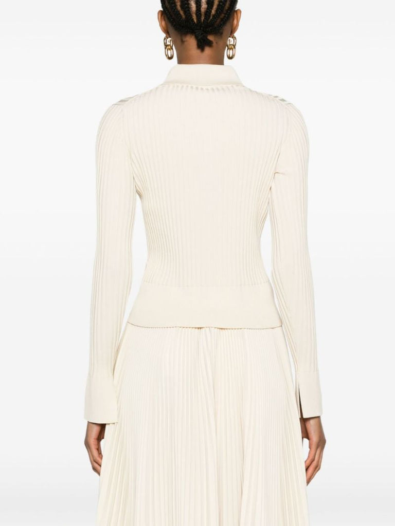 Neutral Carla Ribbed-knit Cardigan