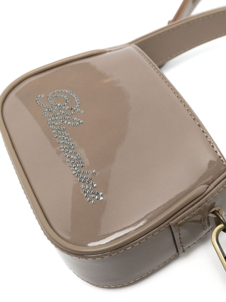Brown Crystal-logo Leather Mini Bag