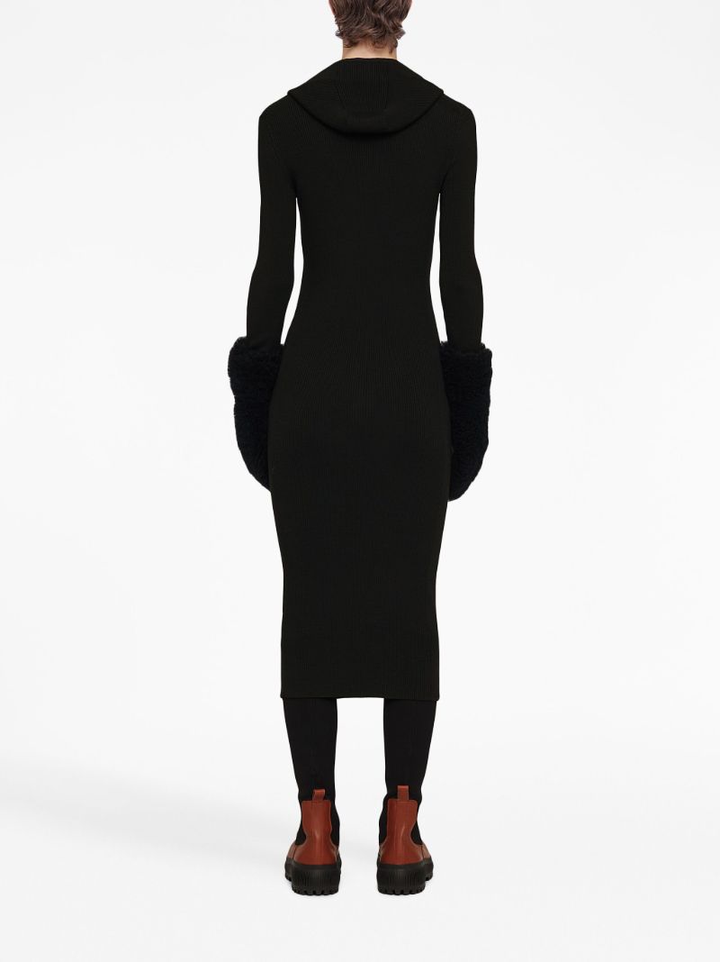 Black Hooded Ribbed-knit Dress