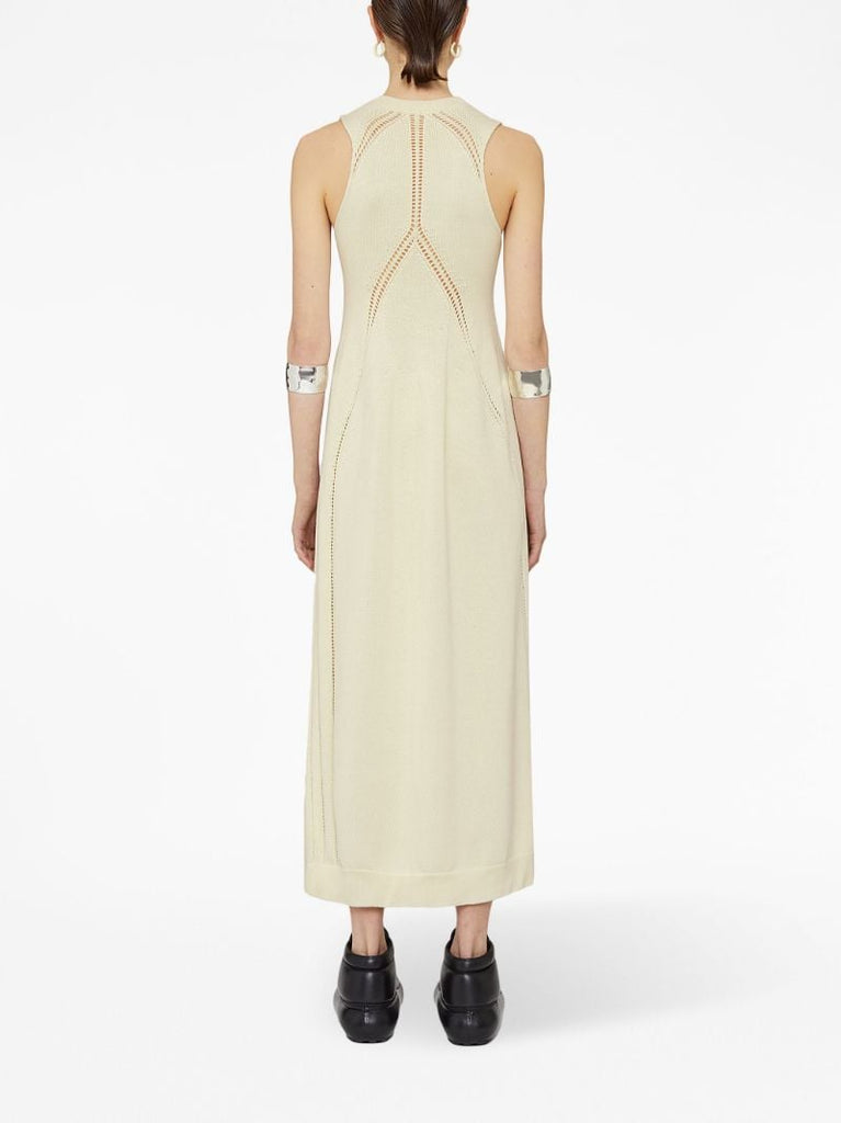Neutral Pointelle Knit Midi Dress