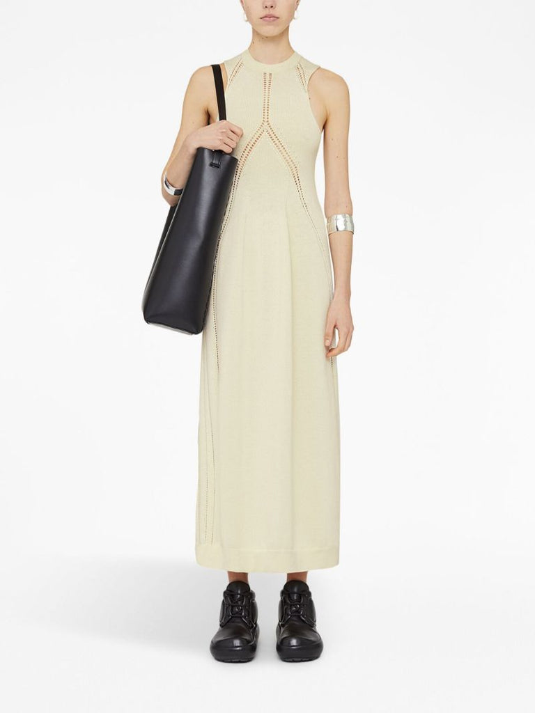Neutral Pointelle Knit Midi Dress
