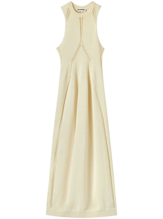 Neutral Pointelle Knit Midi Dress