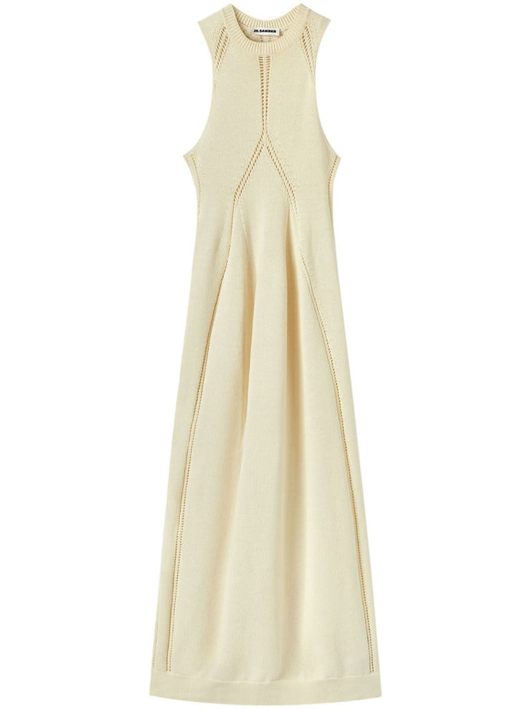 Neutral Pointelle Knit Midi Dress