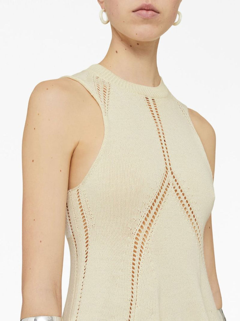 Neutral Pointelle Knit Midi Dress