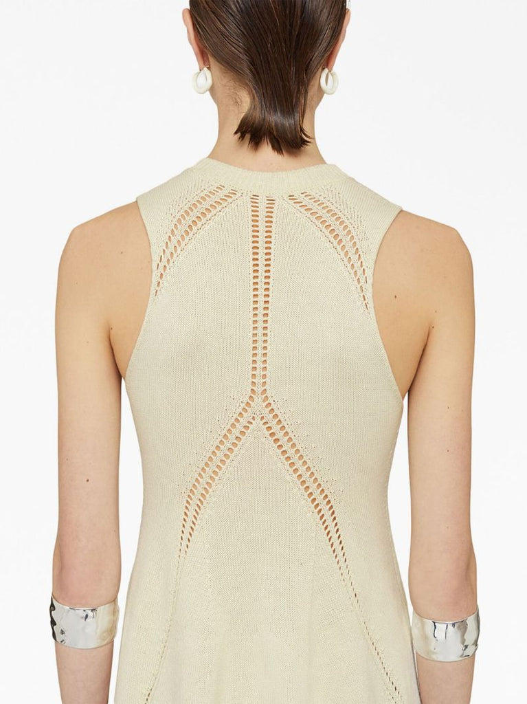 Neutral Pointelle Knit Midi Dress