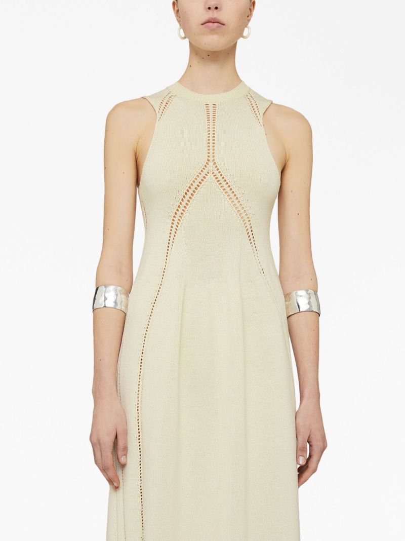 Neutral Pointelle Knit Midi Dress