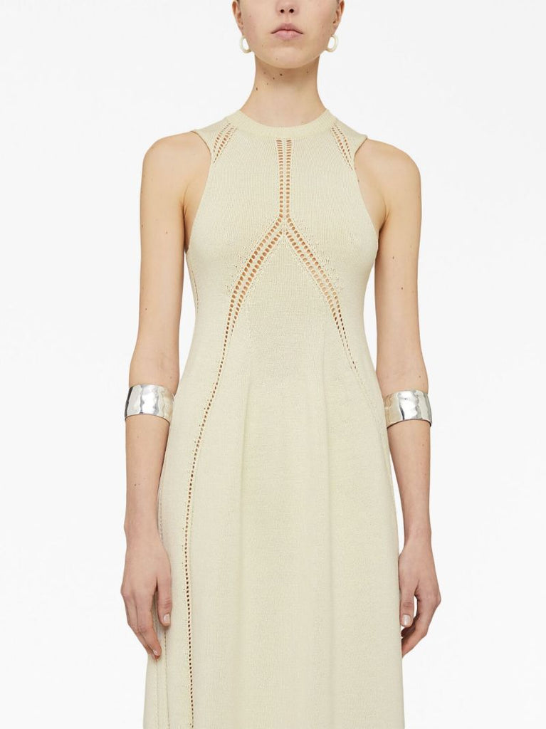 Neutral Pointelle Knit Midi Dress