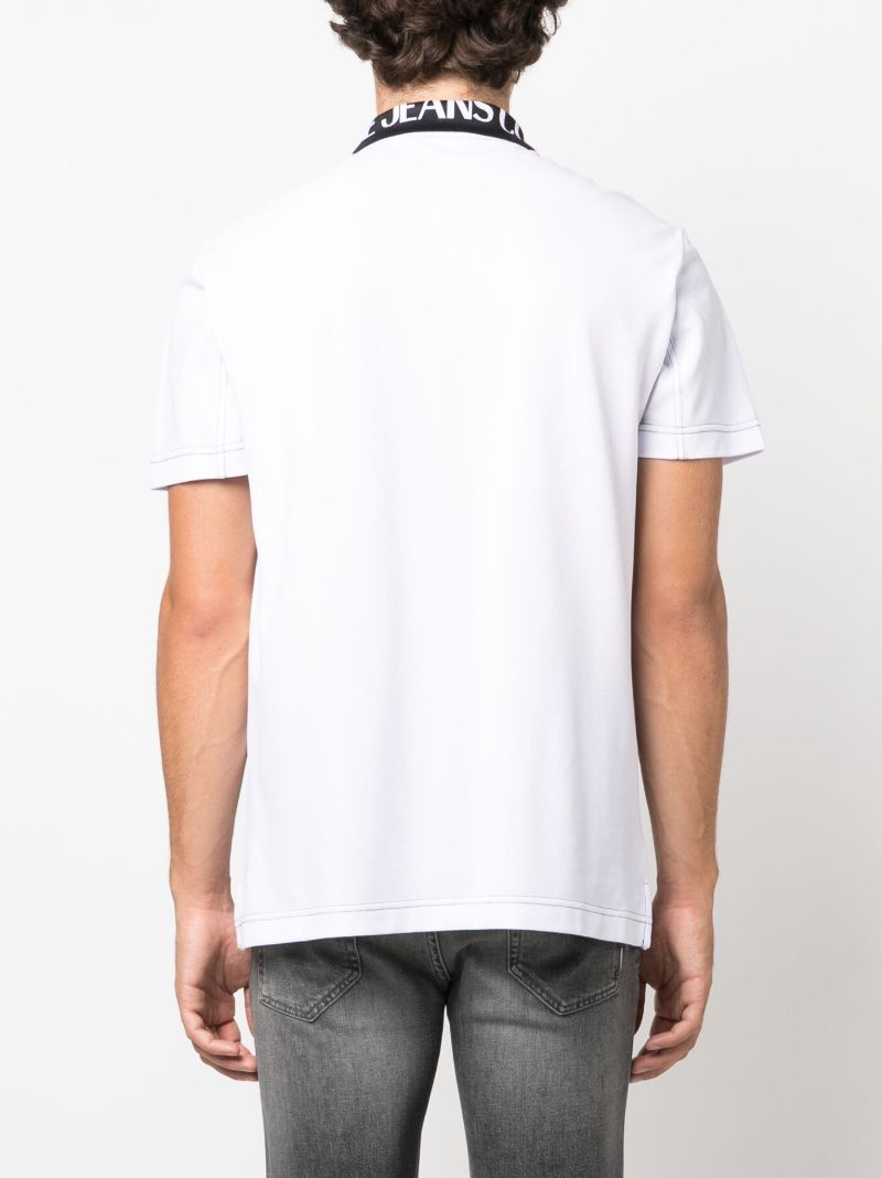 White Logo Collar Cotton Polo Shirt