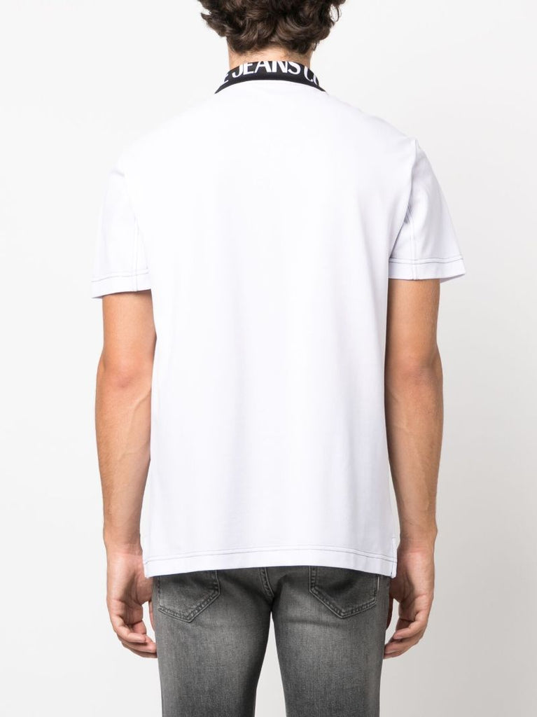 White Logo Collar Cotton Polo Shirt