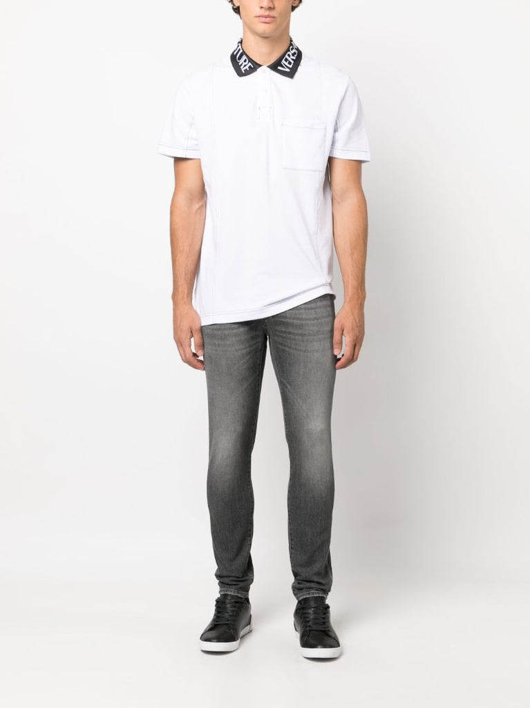 White Logo Collar Cotton Polo Shirt