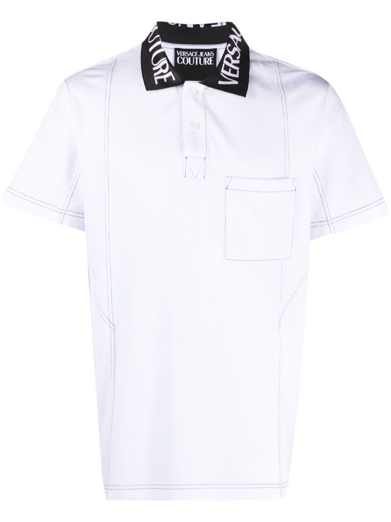 White Logo Collar Cotton Polo Shirt