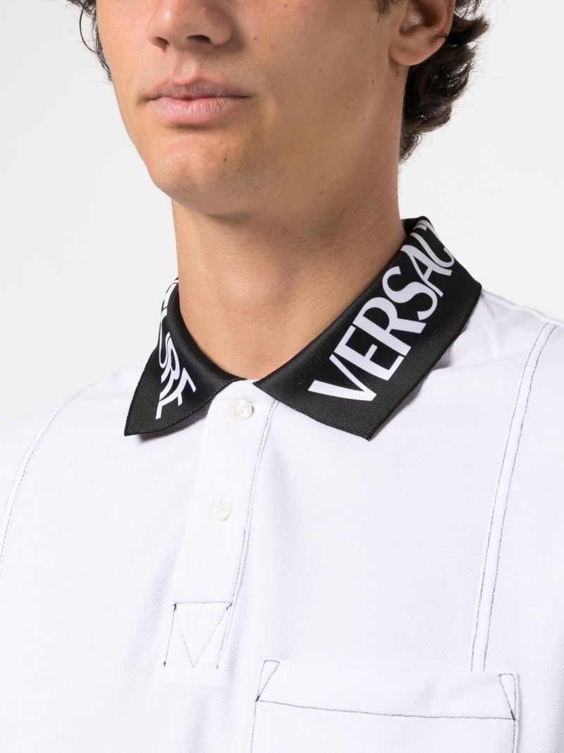 White Logo Collar Cotton Polo Shirt
