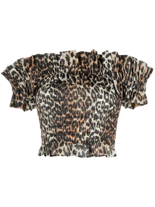 Brown Sheer Voile Leopard Print Crop Top