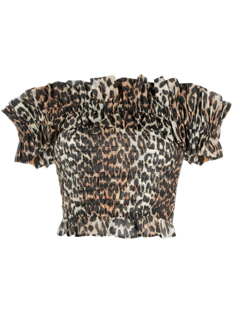 Brown Sheer Voile Leopard Print Crop Top
