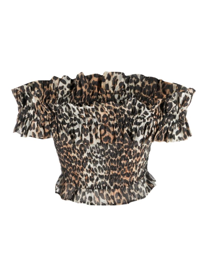 Brown Sheer Voile Leopard Print Crop Top
