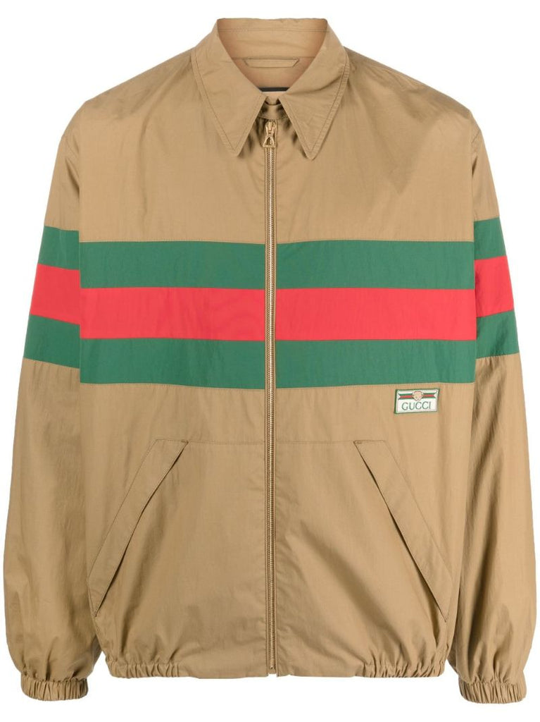 Brown Web Stripe Cotton Jacket