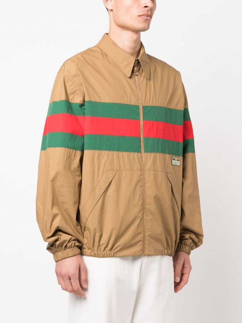 Brown Web Stripe Cotton Jacket