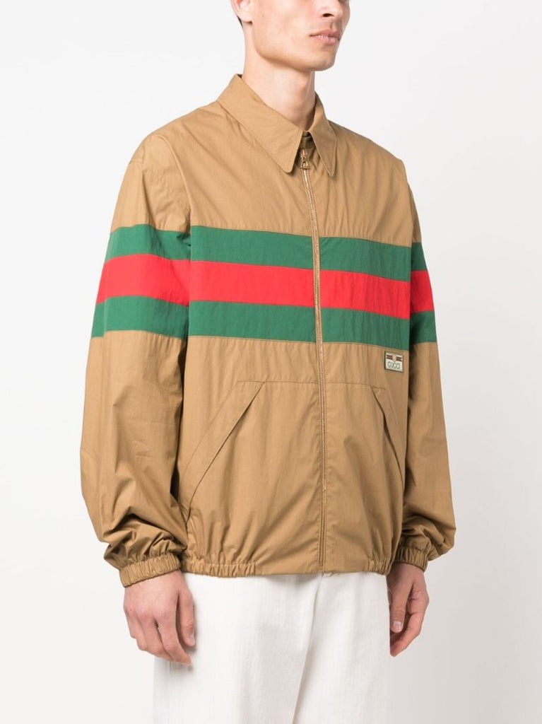 Brown Web Stripe Cotton Jacket