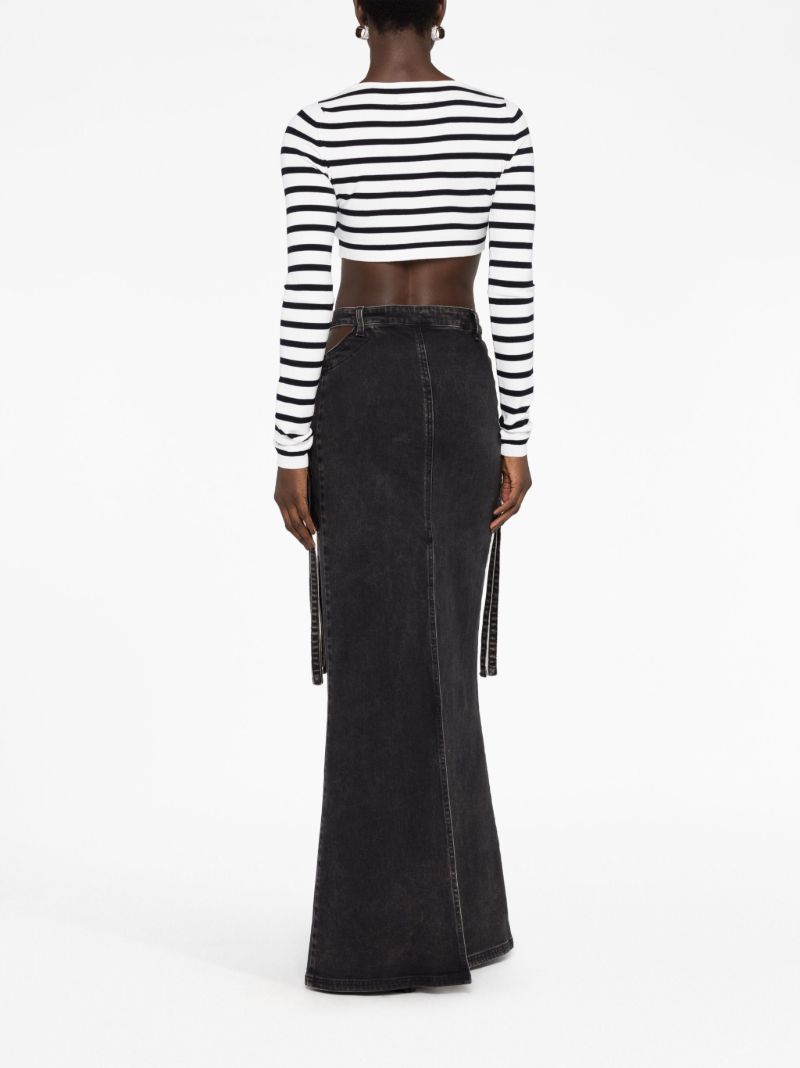 White Striped Knit Cropped Top