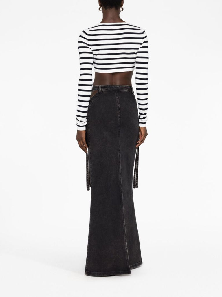 White Striped Knit Cropped Top