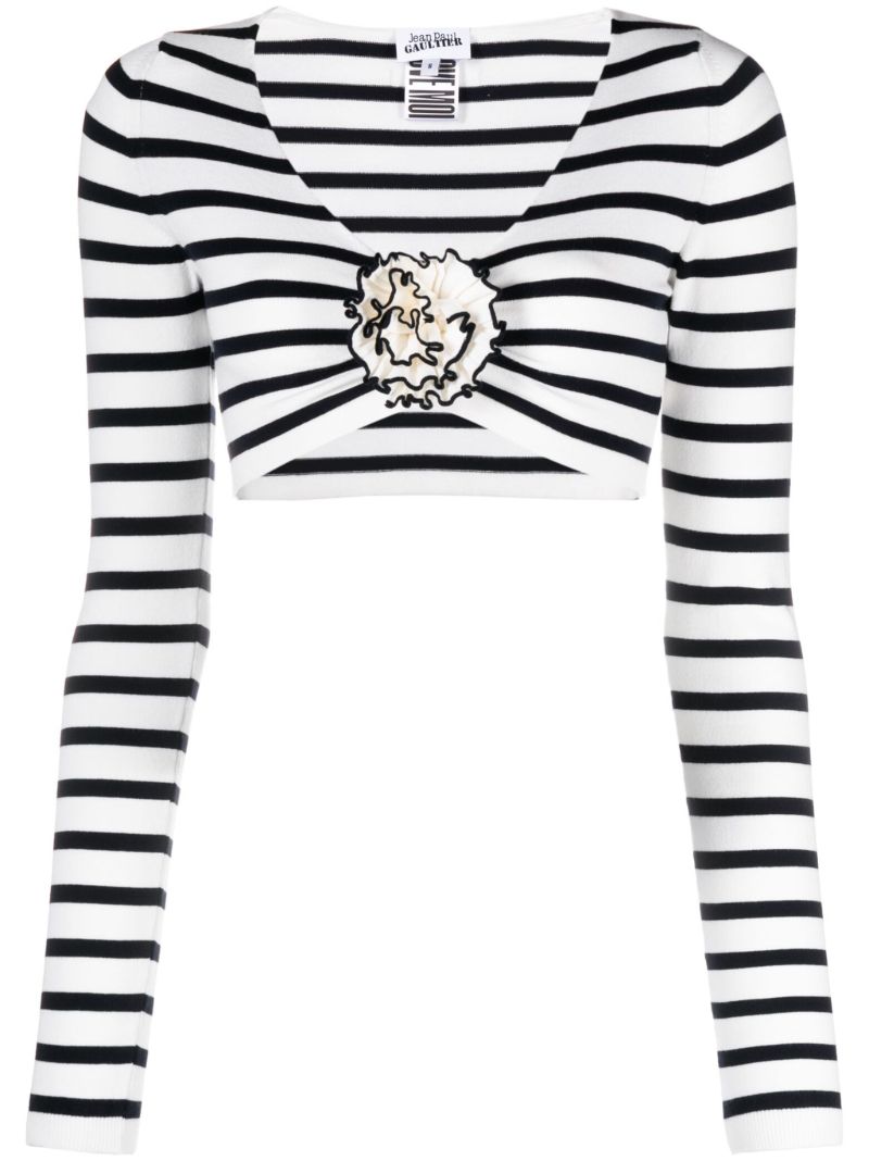 White Striped Knit Cropped Top