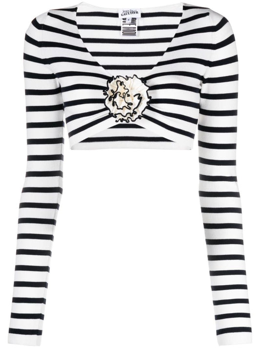 White Striped Knit Cropped Top