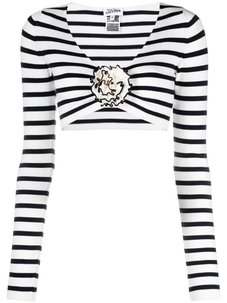 White Striped Knit Cropped Top