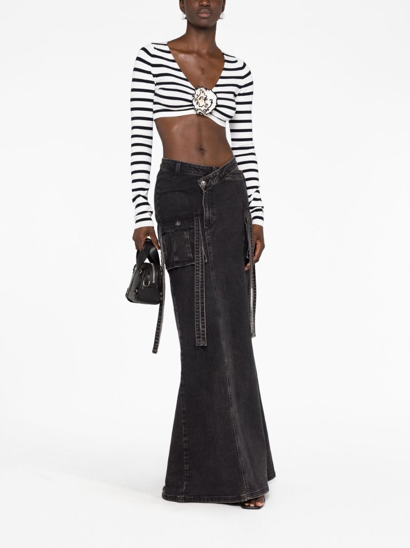 White Striped Knit Cropped Top
