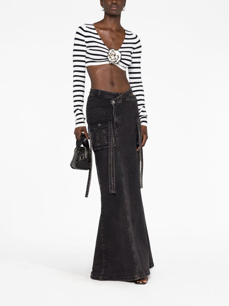 White Striped Knit Cropped Top