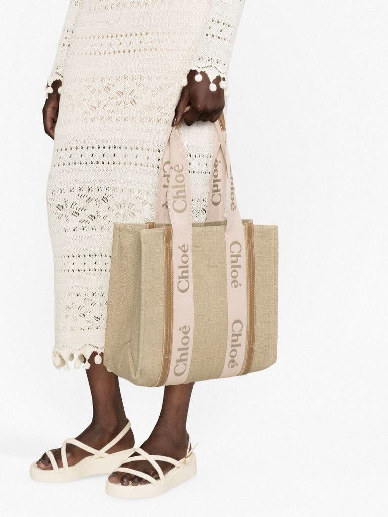 Neutral Woody Medium Linen Tote Bag