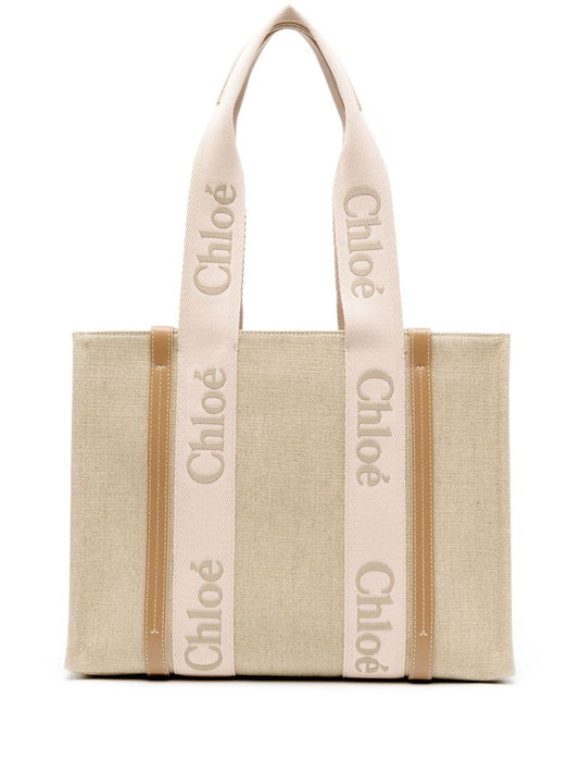 Neutral Woody Medium Linen Tote Bag