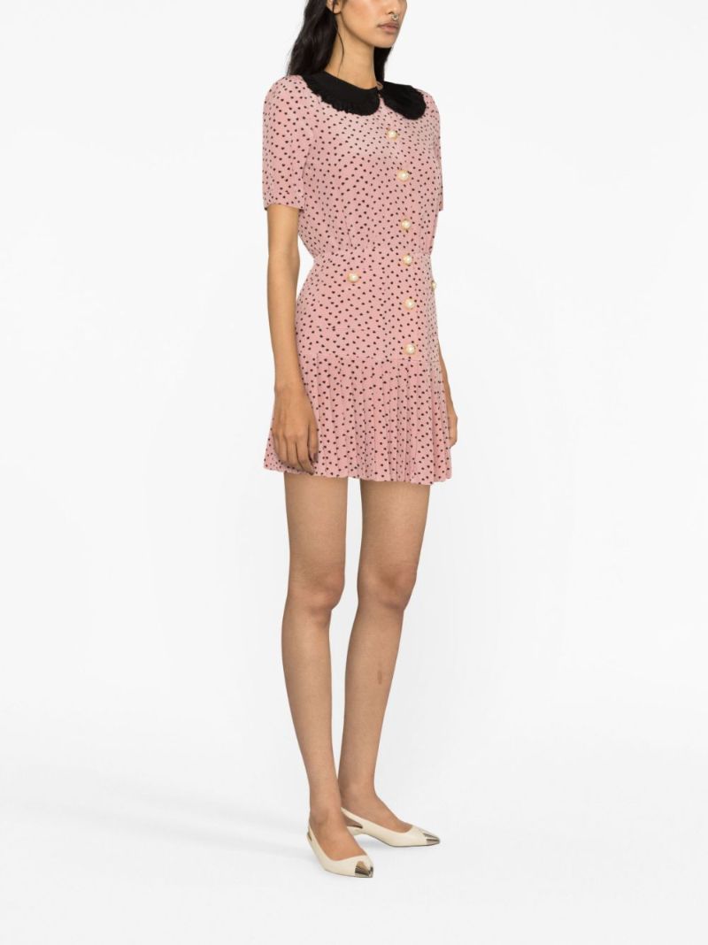 Pink Heart Print Pleated Dress