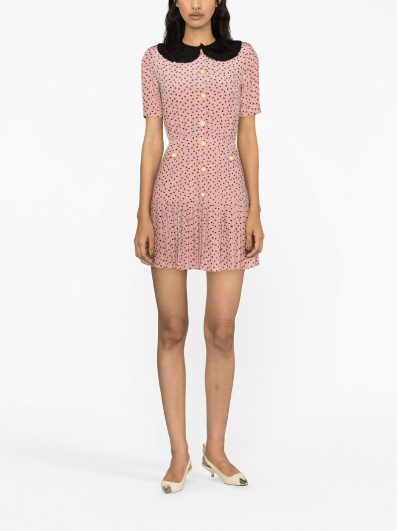 Pink Heart Print Pleated Dress