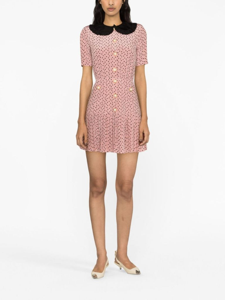 Pink Heart Print Pleated Dress