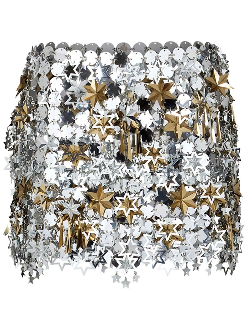 Silver-tone Metal Star and Paillette Mini Skirt