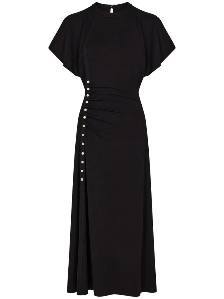 Black Side Button Midi Dress